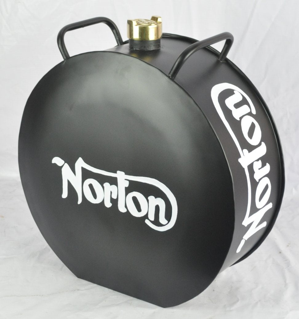 Retro Hand Painted Norton Motorcycle Advertising Aluminium Oil Petrol Jerry can