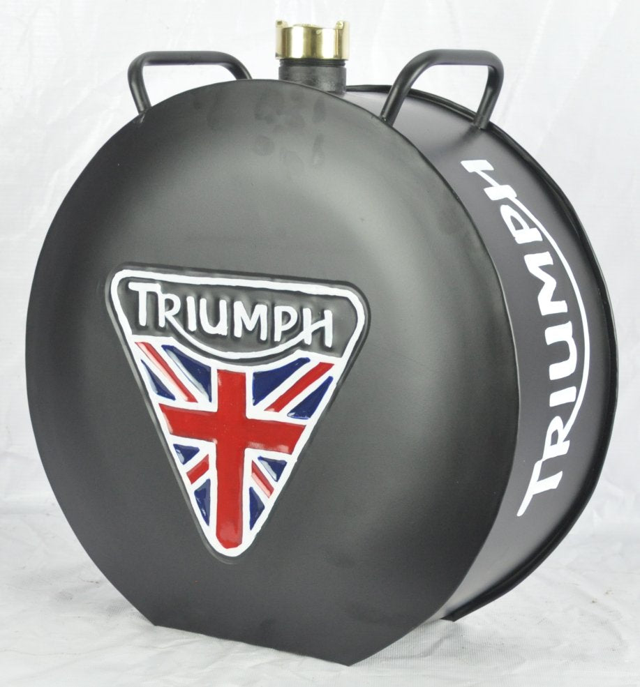 Retro Hand Painted Triumph Motorcycle Advertising Aluminium Oil Petrol Jerry can