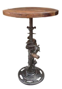 Industrial Iron stool / Side Table with wooden Top  - Adjustable / Mechanical