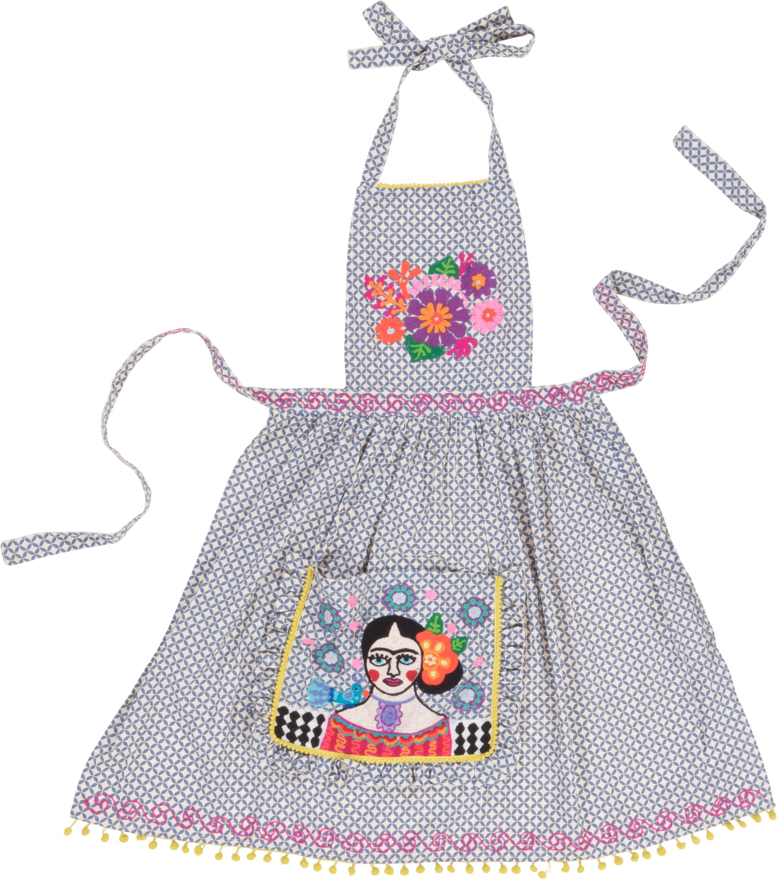 Blue Frida Kahlo Embroidered Apron