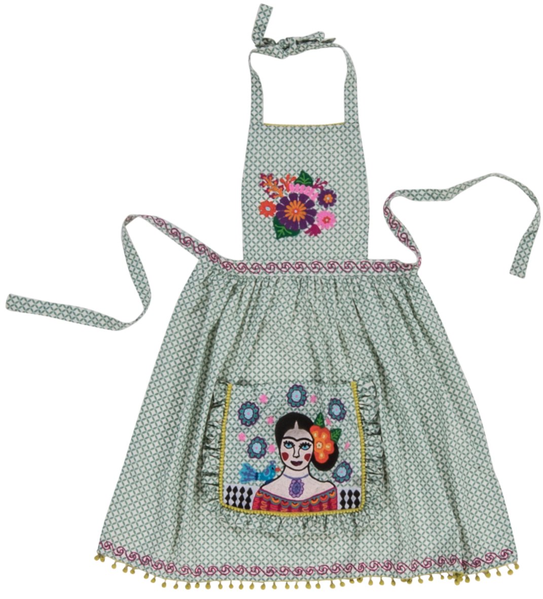 Green Frida Kahlo Embroidered Apron