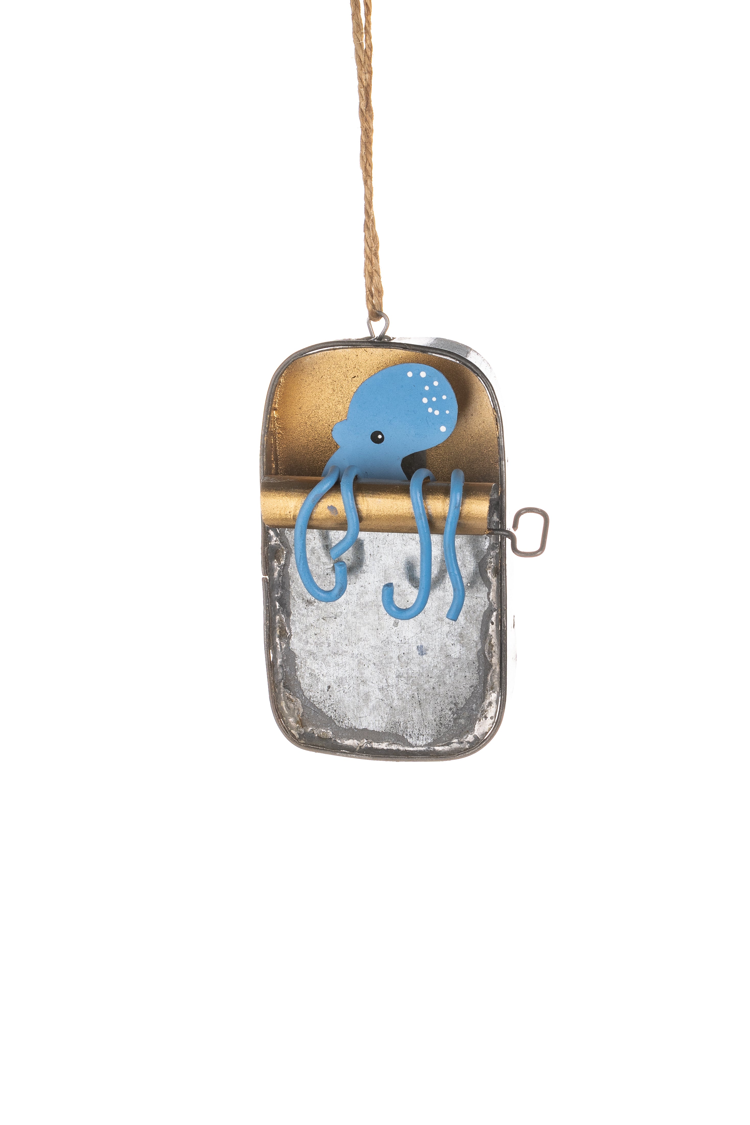 Shoeless Joe Sardine tin hanger with an octopus creeping out