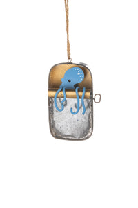 Shoeless Joe Sardine tin hanger with an octopus creeping out