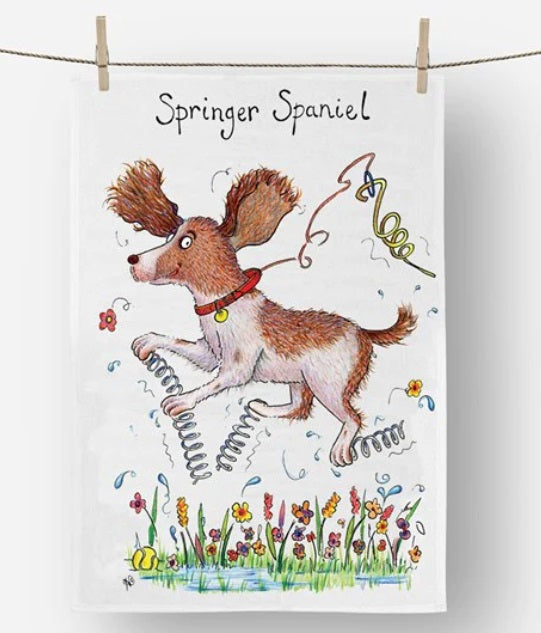 Funny springer Spaniel tea towel