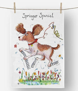 Funny springer Spaniel tea towel