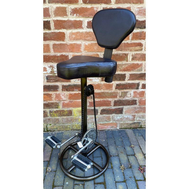 Brown Leather Bicycle saddle Bar Breakfast Stool with backrest