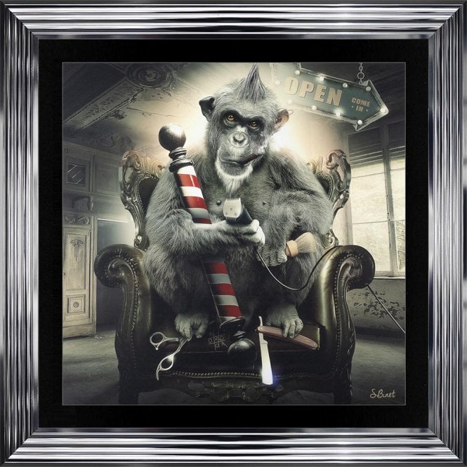 Barber Shop Monkey Sylvain Binet framed art