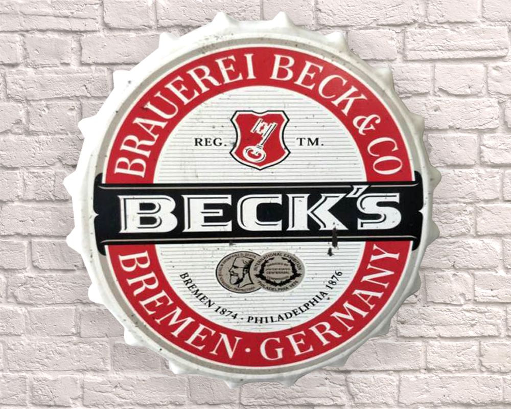 becks giant metal hanging bottle top