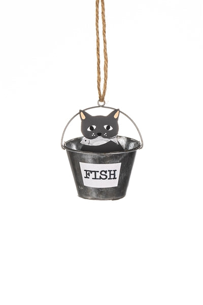 Shoeless Joe Cat and Fish in Bucket Hanger