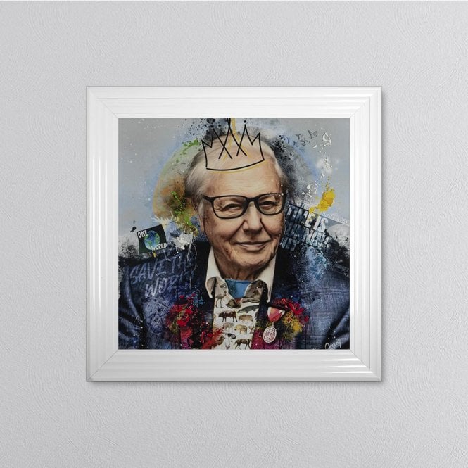 David Attenborough Framed Liquid Art Picture white
