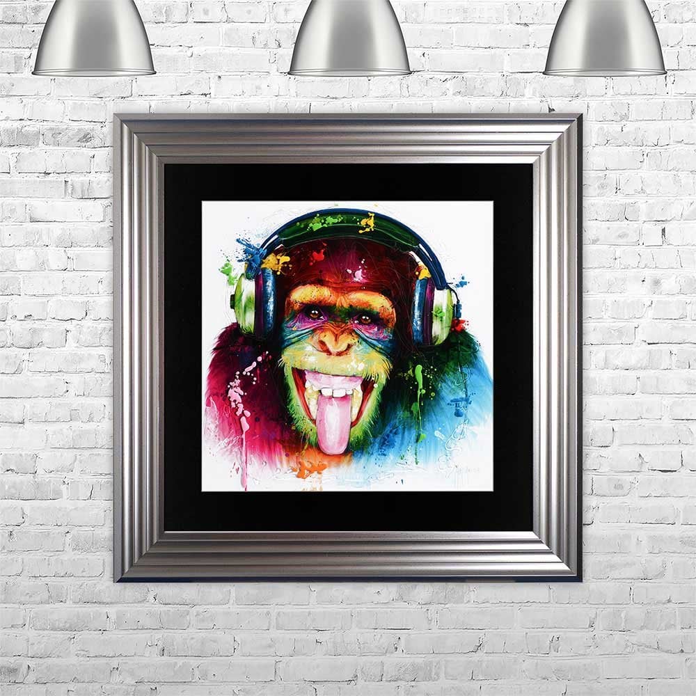 Murciano DJ Monkey Framed Liquid Art Picture Silver frame