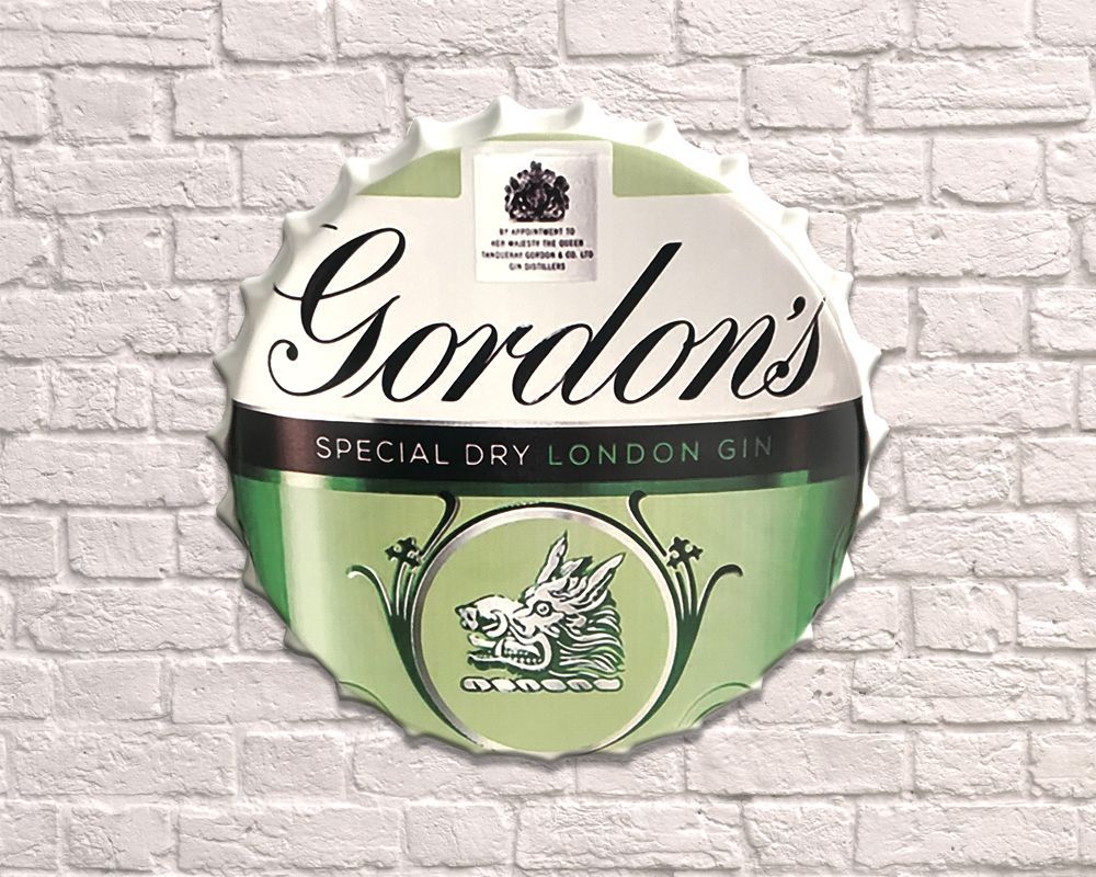 gordens gin giant metal hanging bottle top