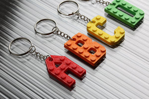 Lego Compatible alphabet keyring  Choice of colours and letter Y, Z, HEART AND STAR (Free Postage)