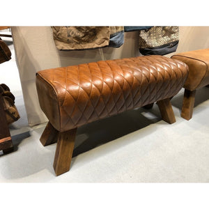 Brown Quilted Leather pommel horse style  bench