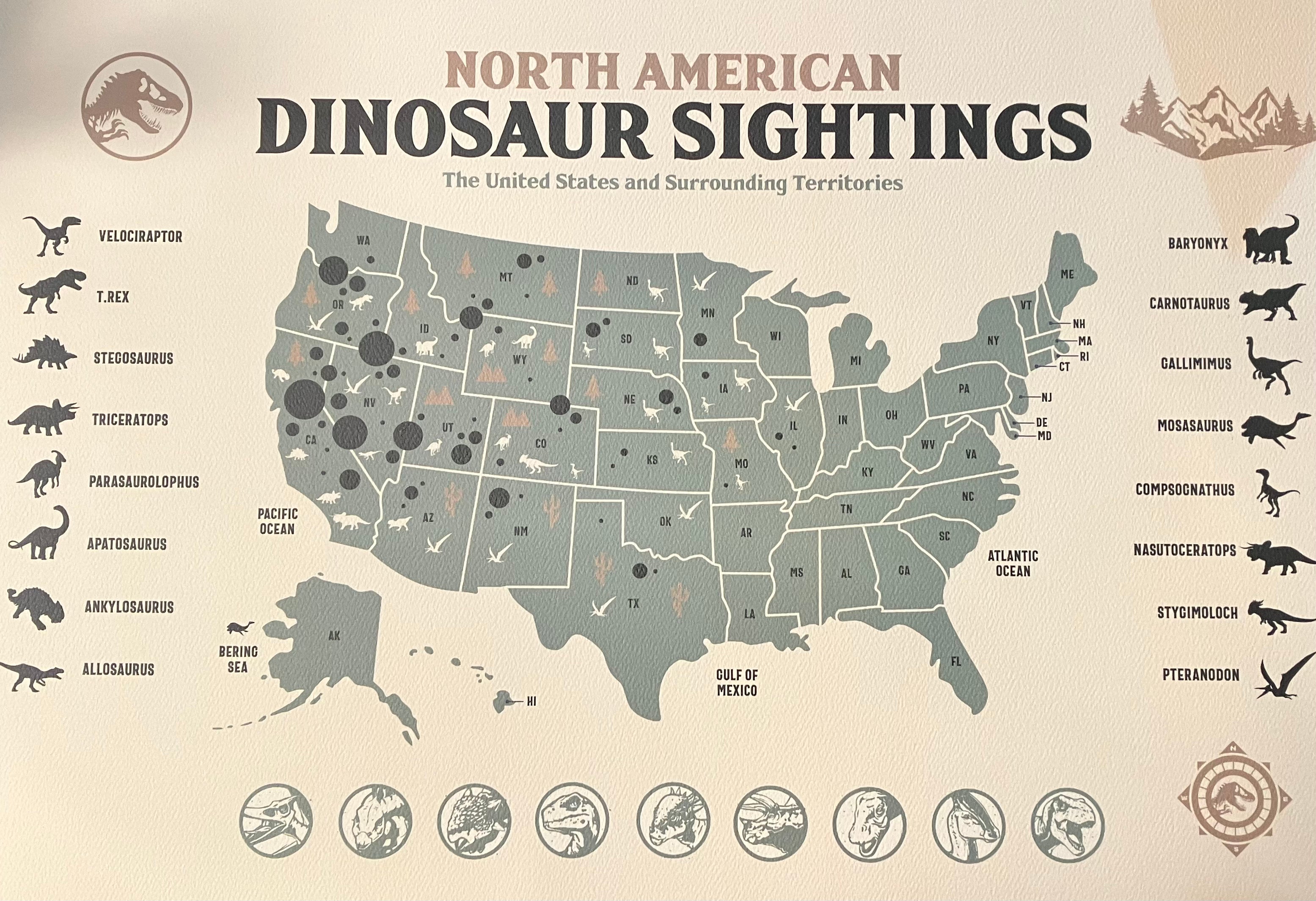 Jurassic Park North America Map Licenced A3 Print