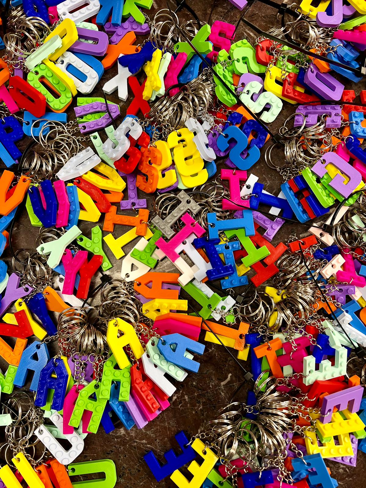 Lego Compatible alphabet keyring  Choice of colours and letter Y, Z, HEART AND STAR (Free Postage)