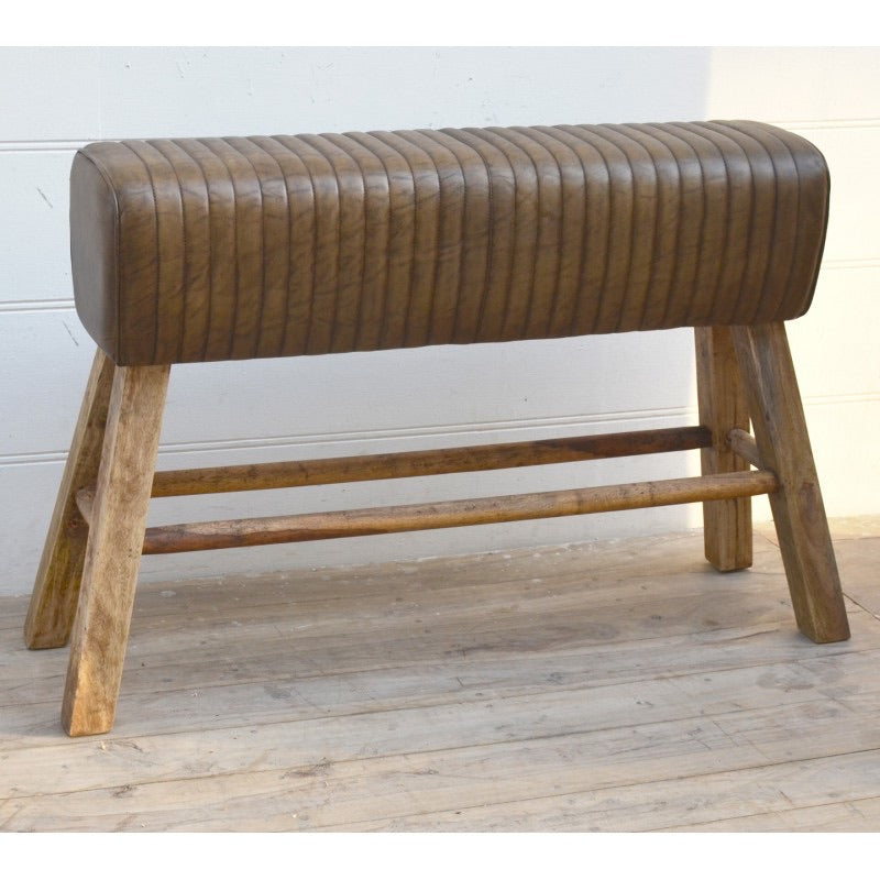 High Brown leather pommel horse style bench