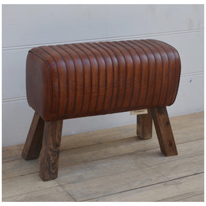 Brown leather pommel horse style bench
