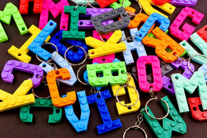 Lego Compatible alphabet keyring  Choice of colours and letter Y, Z, HEART AND STAR (Free Postage)