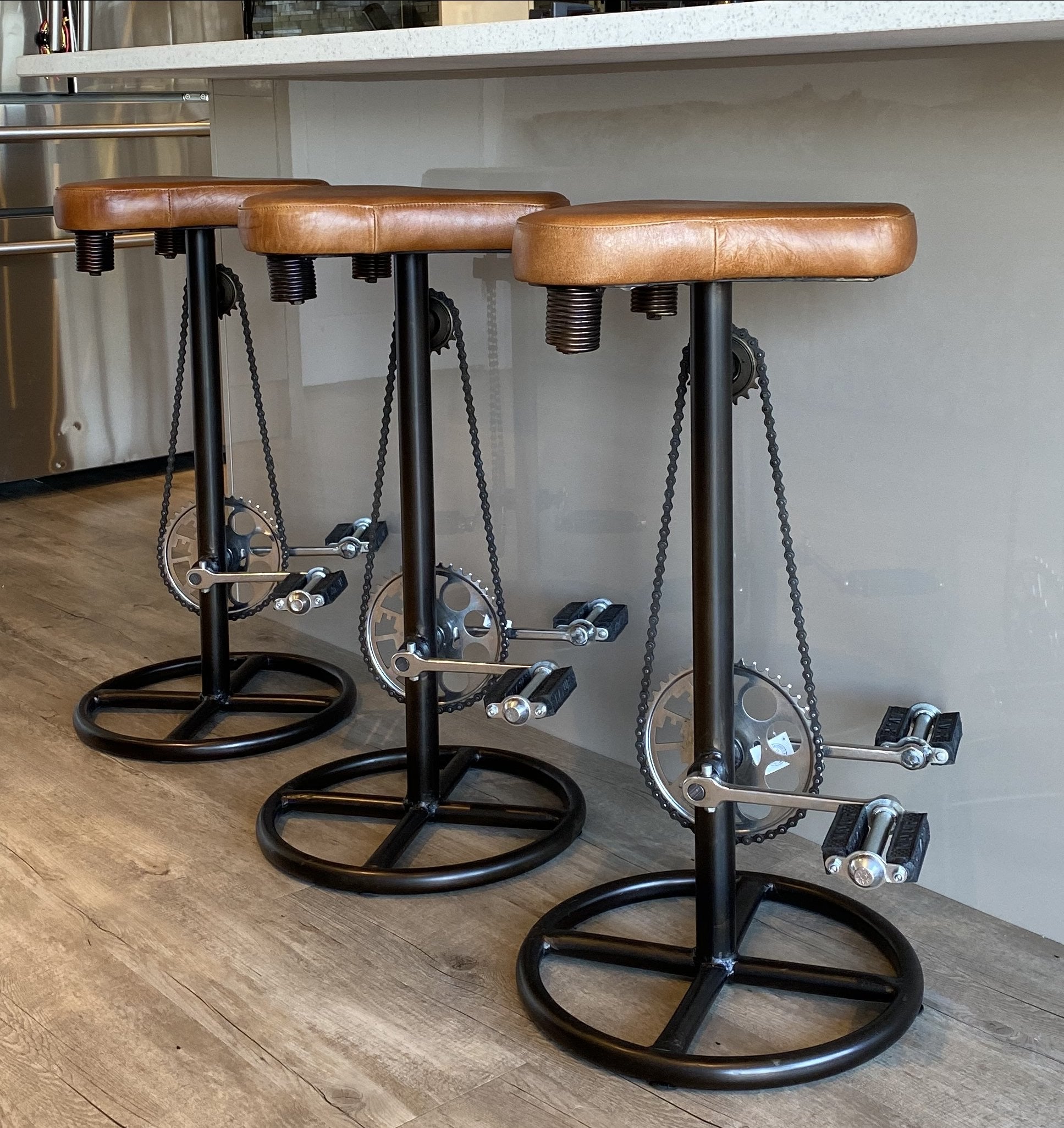 Brown Leather Bicycle saddle Bar Stool