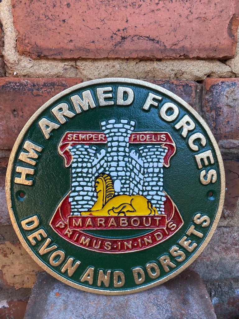 Devon and Dorsets HM Armed Forces Military Hand Painted Solid Cast Iron Wall Sign