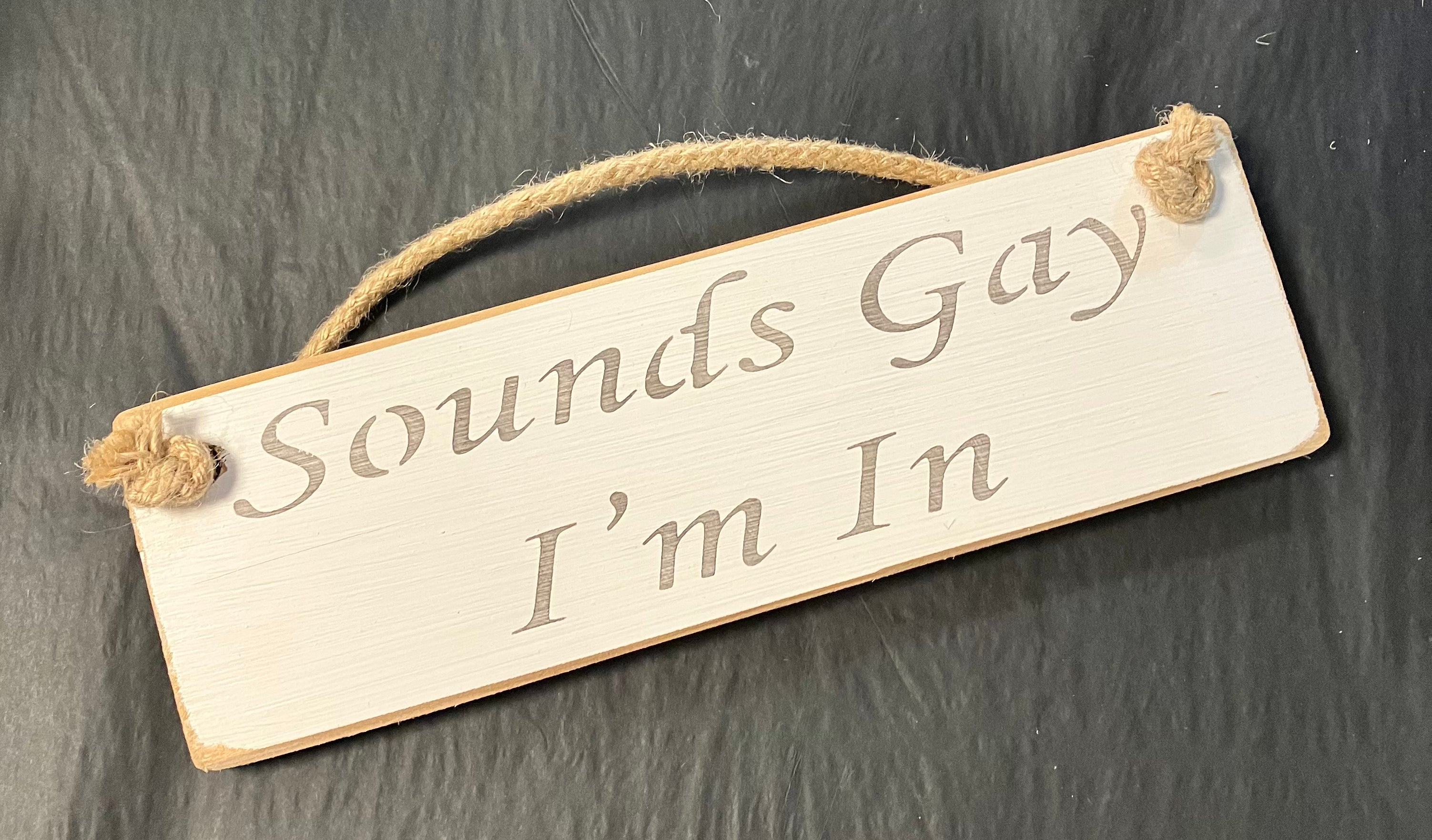 Solid Wood Handmade Roped Sign - Sound Gay I'm In