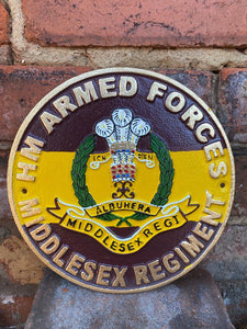Middlesex Regiment Military HM Armed Forces Hand Painted Solid Cast Iron Wall Sign