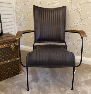 Black Ribbed Comfortable high back Leather Chair