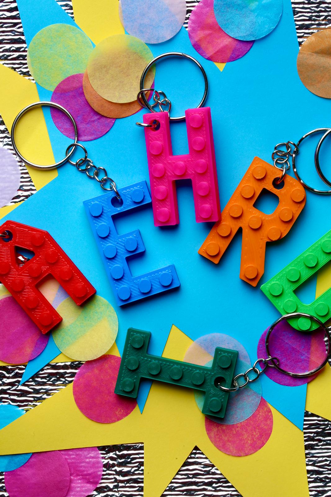 Lego Compatible alphabet keyring  Choice of colours and letter Y, Z, HEART AND STAR (Free Postage)