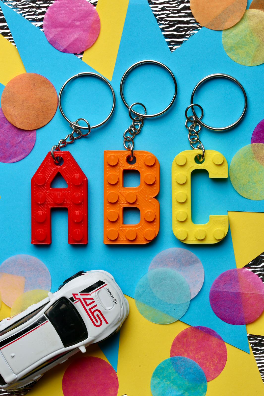Lego Compatible alphabet keyring  Choice of colours and letter Y, Z, HEART AND STAR (Free Postage)