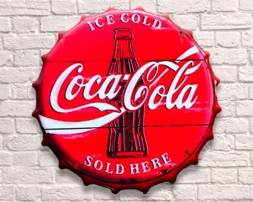 coke coca cola giant metal hanging bottle top