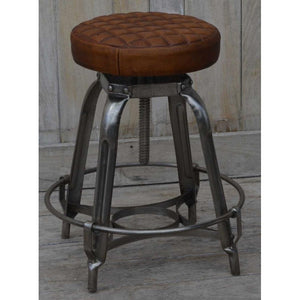 Industrial style adjustable height metal stool / bar stool with leather seat