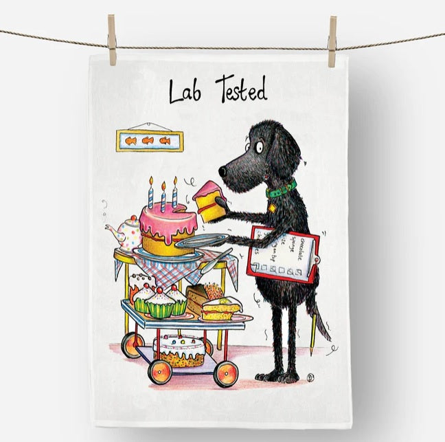 funny Lab dog tested cake tea towel