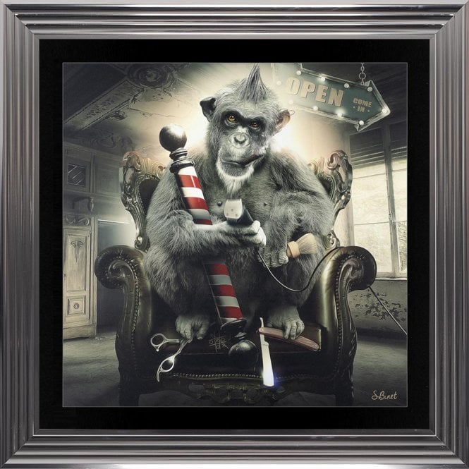 Barber Shop Monkey Sylvain Binet framed art