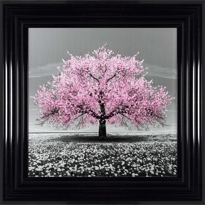 Cherry Pink Blossom Liquid Swarovski Crystal Art Artwork Picture