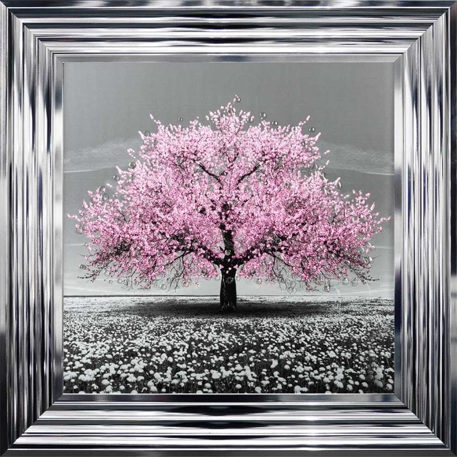 Cherry Pink Blossom Liquid Swarovski Crystal Art Artwork Picture