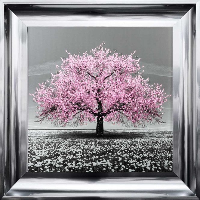 Cherry Pink Blossom Liquid Swarovski Crystal Art Artwork Picture