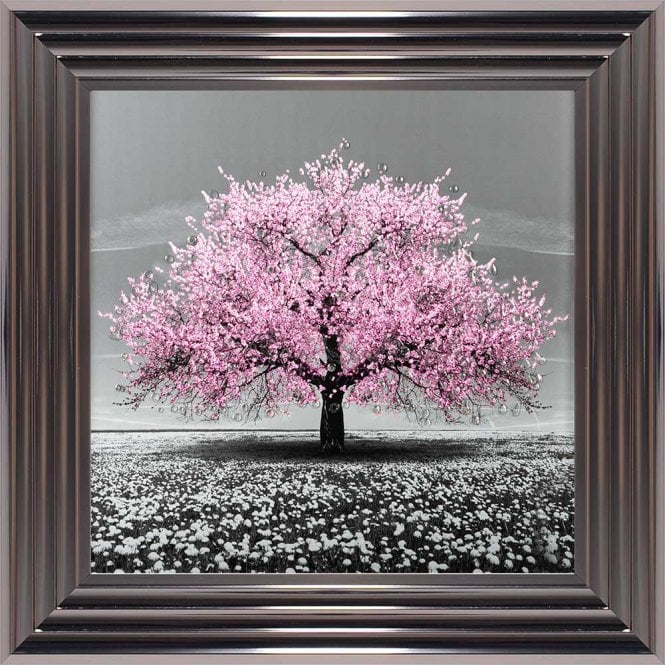 Cherry Pink Blossom Liquid Swarovski Crystal Art Artwork Picture