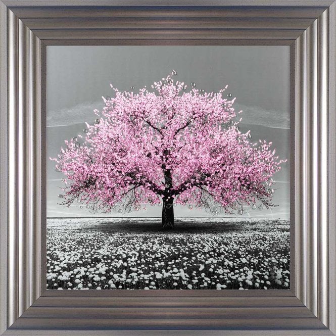Cherry Pink Blossom Liquid Swarovski Crystal Art Artwork Picture