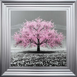 Cherry Pink Blossom Liquid Swarovski Crystal Art Artwork Picture