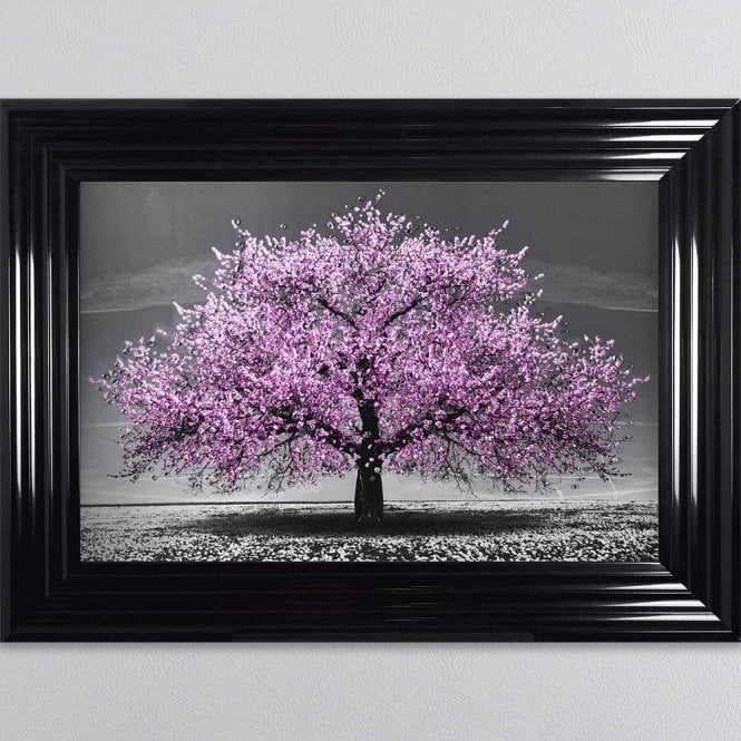 Cherry Pink Blossom Liquid Swarovski Crystal Art Artwork Picture