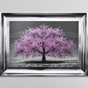 Cherry Pink Blossom Liquid Swarovski Crystal Art Artwork Picture