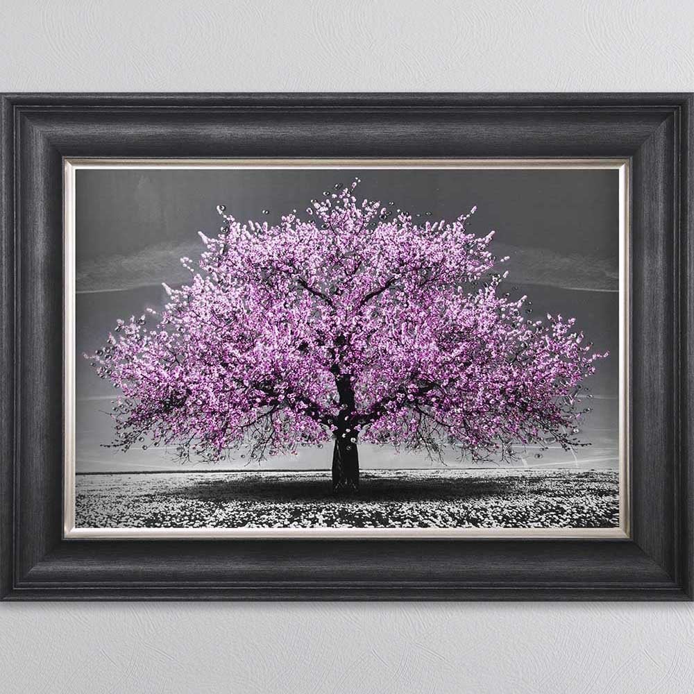 Cherry Pink Blossom Liquid Swarovski Crystal Art Artwork Picture