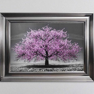 Cherry Pink Blossom Liquid Swarovski Crystal Art Artwork Picture