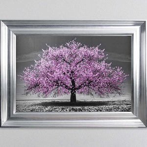 Cherry Pink Blossom Liquid Swarovski Crystal Art Artwork Picture