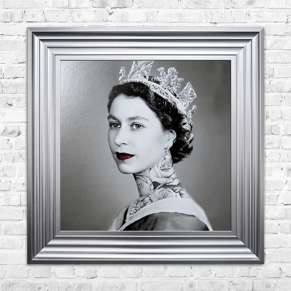 Swarovski Crystals Queen Elizabeth Liquid Art Tattoos Biggon Silver Framed Print Artwork Picture