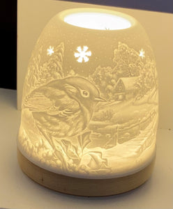 Robin Ceramic Tea Light Dome Candle Igloo with wooden base