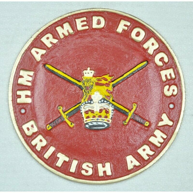 British Army HM Armed Forces Military Hand Painted Solid Cast Iron Wall Sign Plaque
