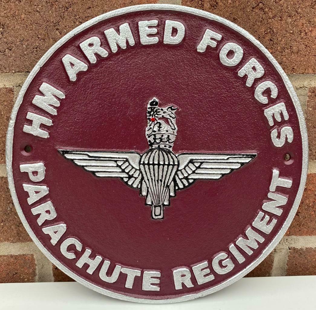 Parachute HM Armed Forces Military  Hand Painted Solid Cast Iron Wall Sign