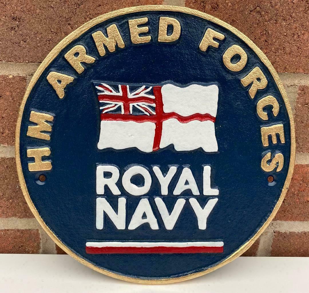 Navy HM Armed Forces Military Hand Painted Solid Cast Iron Wall Sign